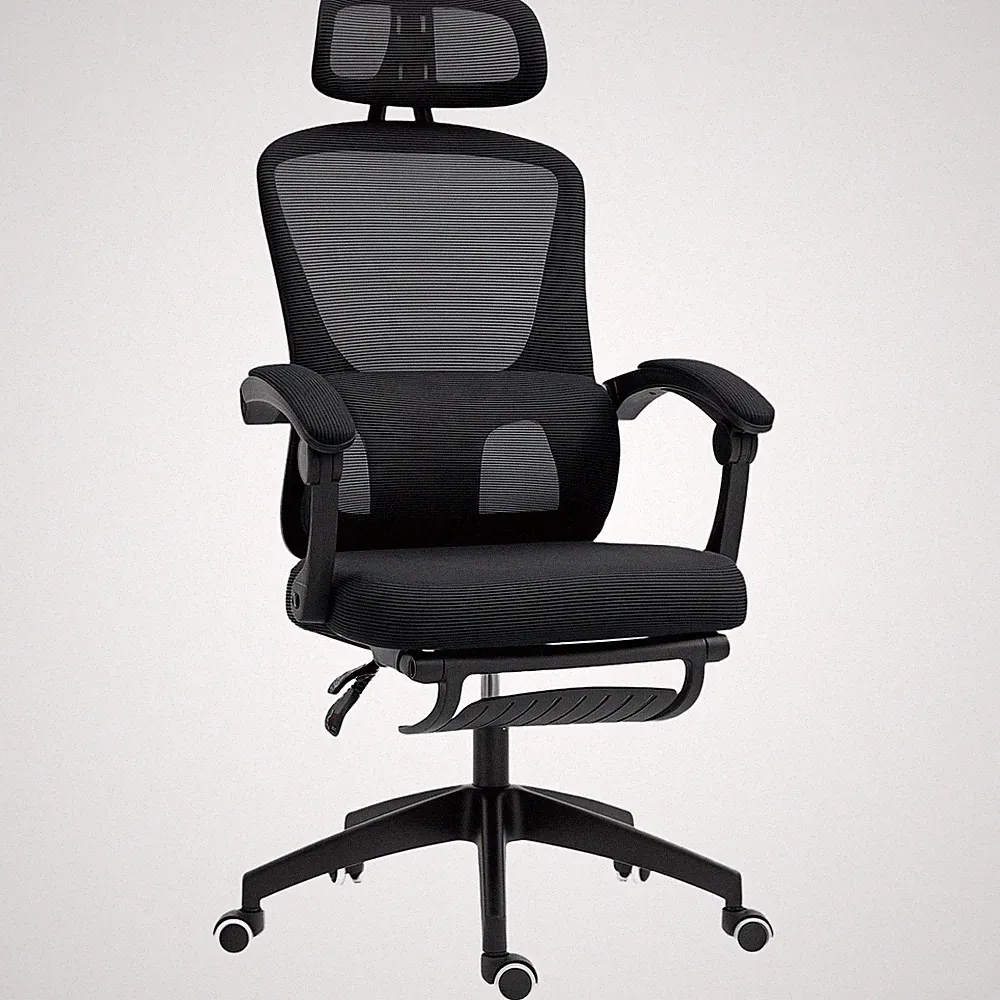 HOMCOM Mesh Ergonomischer Bürostuhl mit Lordosenstütze, Kopfstütze, Schwarz