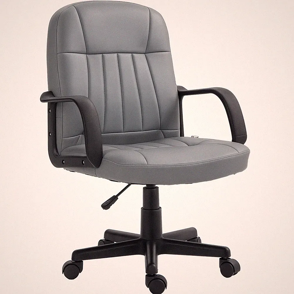 HOMCOM PU Leder Bürostuhl Drehstuhl Home Mid-Back Computer Schreibtischstuhl, Grau