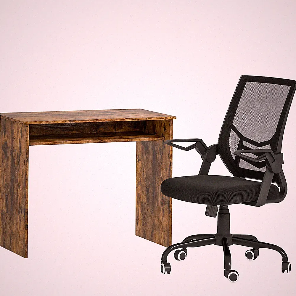 Home Office Schreibtisch Aufbewahrung Regal Ergonomisch Netz Stuhl Klapp Armlehnen Rustikal Braun