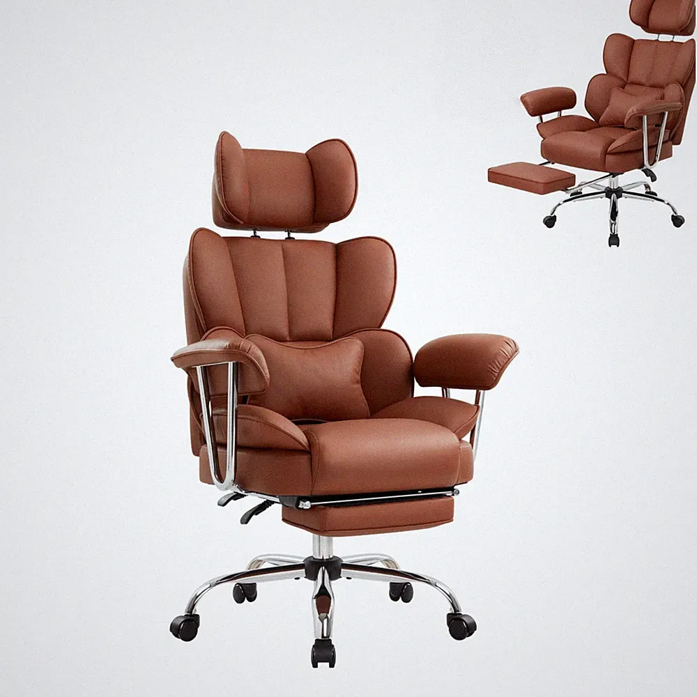 IWMH Chefessel, Ergonomisch Bürostuhl, Drehstuhl mit Fußstütze und Kopfstütze