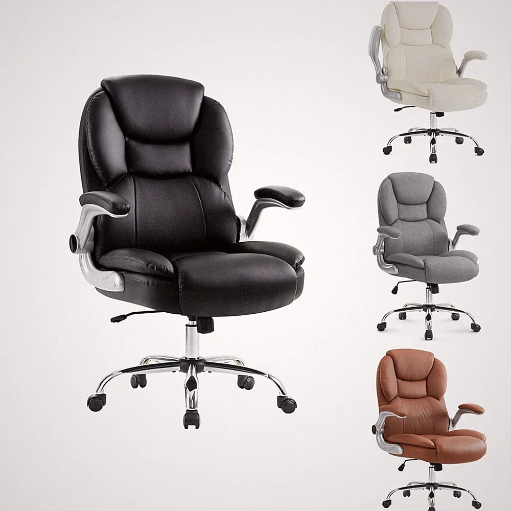 IWMH Chefsessel, Ergonomisch Bürostuhl mit Lendenstützte & klappbarer Armlehnen