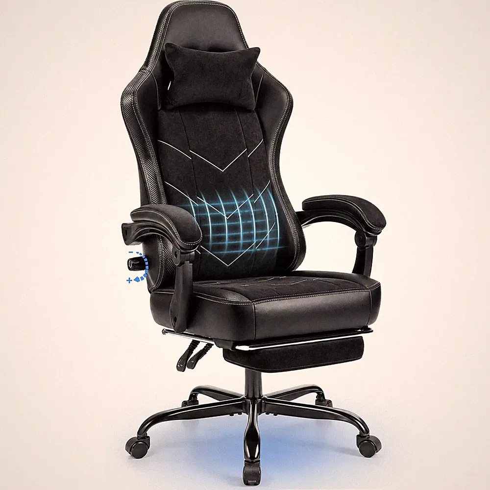 JUMMICO Ergonomischer Bürostuhl mit dynamischer Lordosenstütze und Fußstütze, Gaming