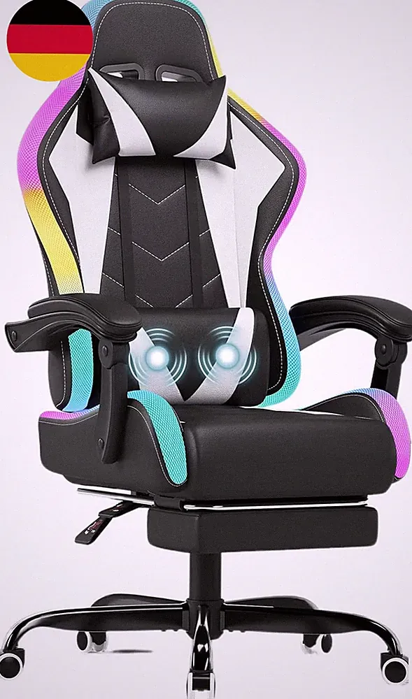 JUMMICO Gaming Stuhl Mit Led, Cool Racing Gamer Stuhl, Ergonomischer Bürostuhl M