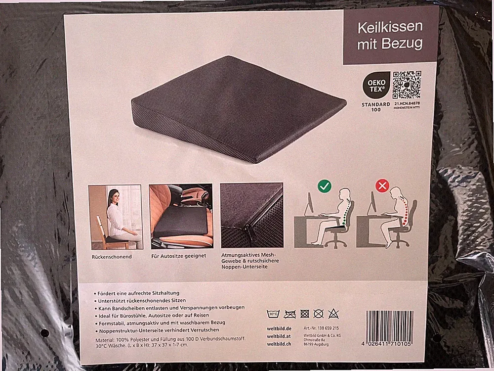 Keilkissen Sitzkissen Rückenkissen ergonomisch rutschfest Bürostuhl Auto 37 cm