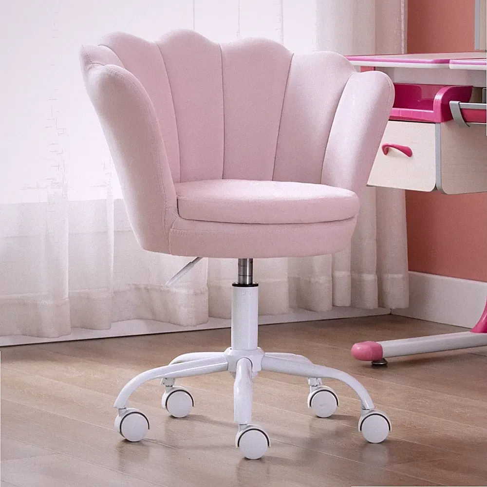 Kinder Schreibtischstuhl Höhenverstellbar Samt Rosa Drehstuhl Armlehne ergono...