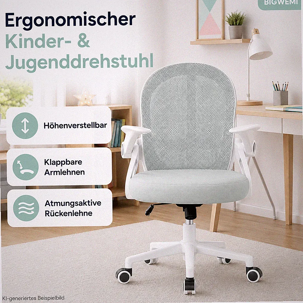 Kinderbürostuhl Jugend Drehstuhl Mint ergonomisch Rückenstütze Armlehne 120kg
