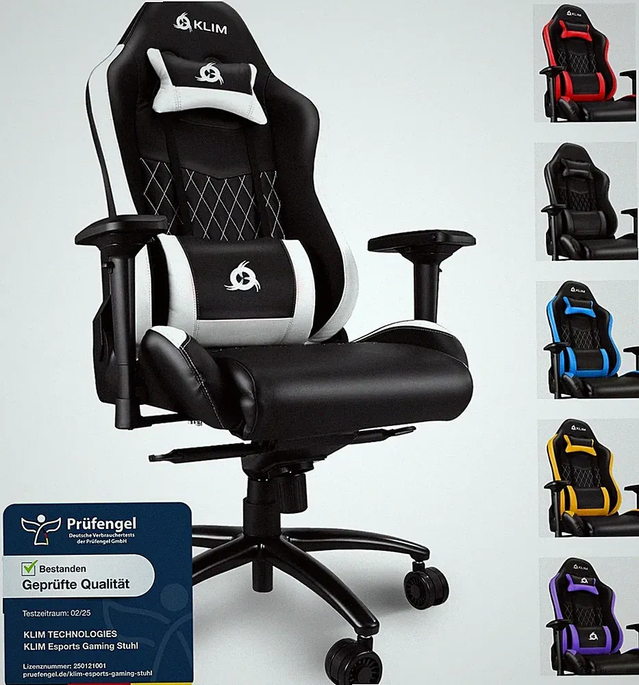 KLIM Esports Gaming Stuhl + Lenden- und Nackenstütze - Weiß