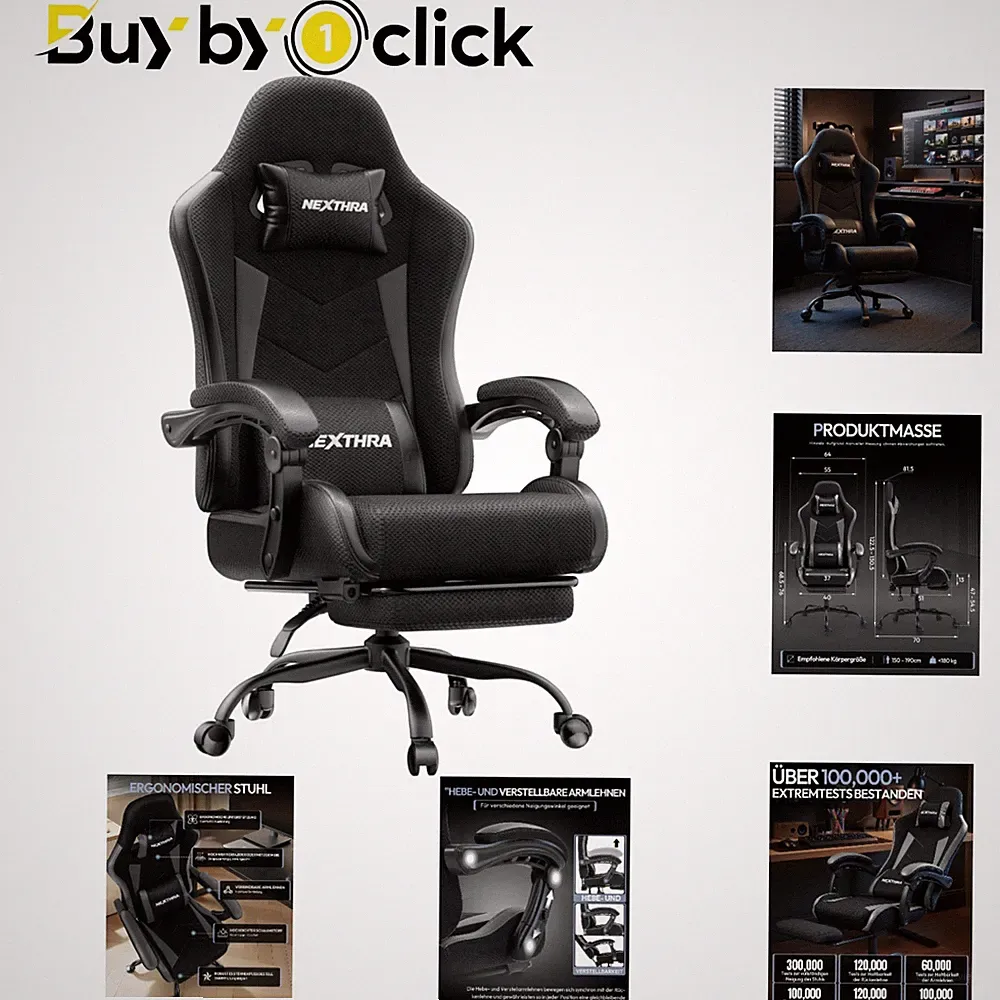 Komfortabler Gaming Stuhl mit FSC-zertifiziertem Holzrahmen - Modernes Design