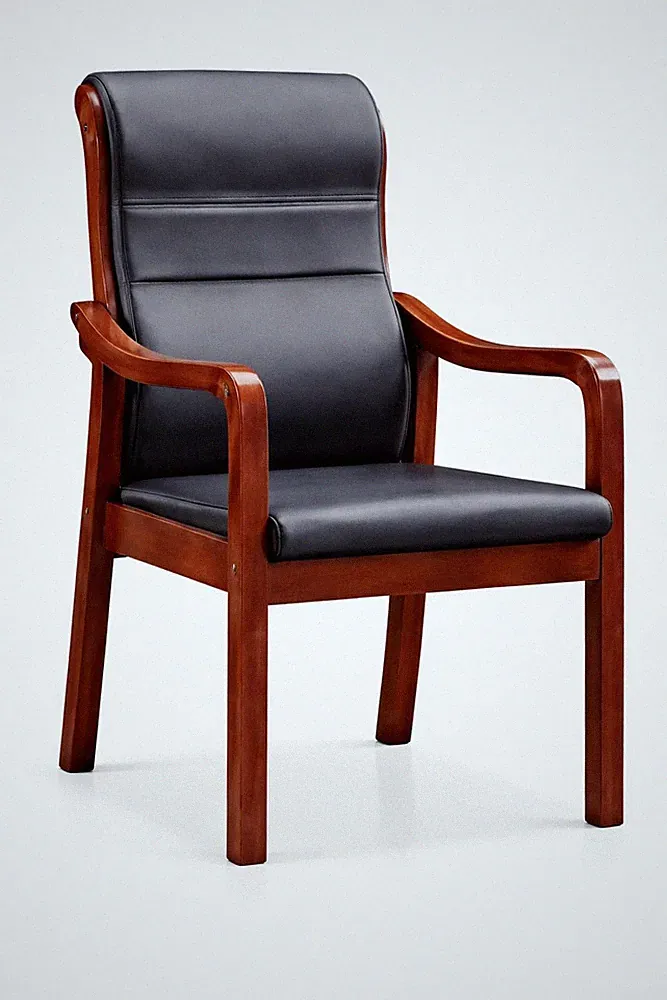 Konferenzstuhl mit ergonomischer Rückenlehne und schwarzem Kunstleder
