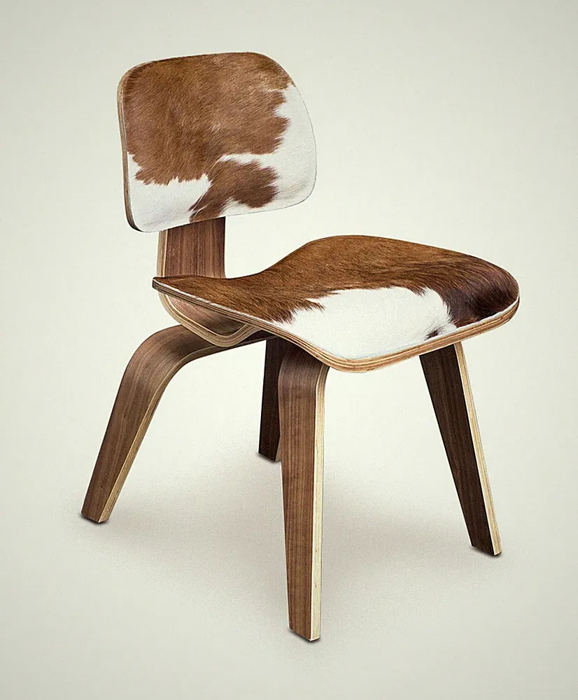Kuhfell Walnuss Stuhl ergonomisch gepolstert stabil echtes Walnuss Leimholz Neu