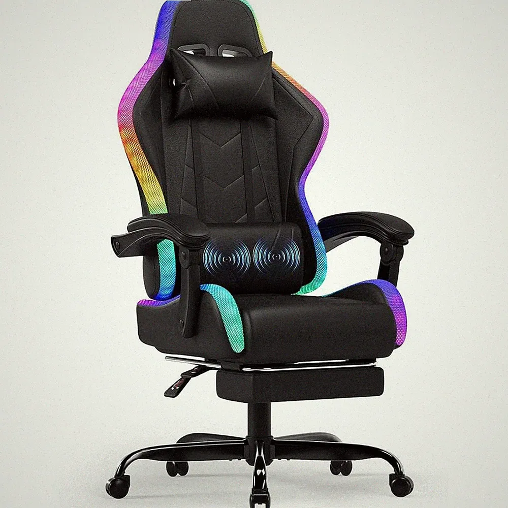 LED Gaming Chair Bürostuhl Gaming Stuhl Fußstütze Massage 150kg Ergonomisch RGB