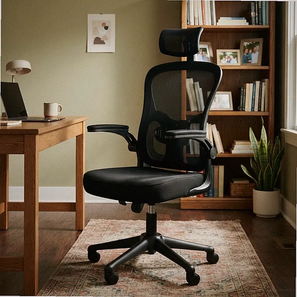 Leichter ergonomischer Bürostuhl mit hochklappbaren Armlehnen & einfacher Montage