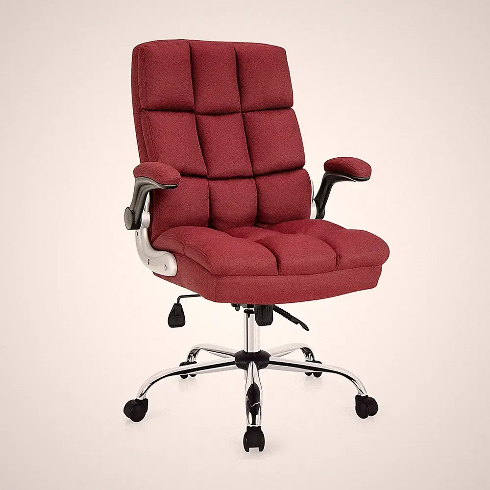 Leinen gepolsterter Chefsessel mit ergonomischer hoher Rückenlehne für Homeoffice - Rot