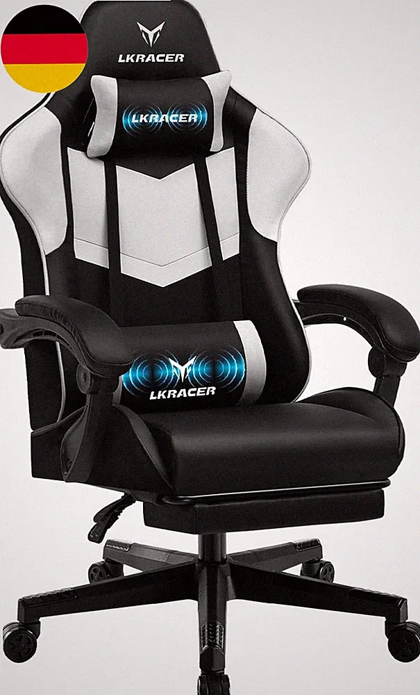 LUCKRACER Gaming Stuhl Mit Fußstütze Bürostuhl Ergonomisch Mit Verstellbare Lend