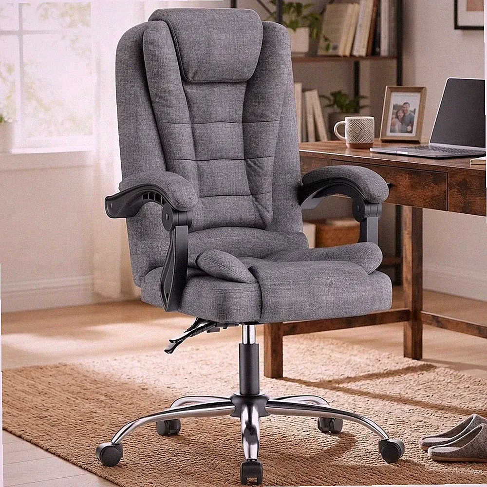 Luxuriöser ergonomischer Bürostuhl mit hoher Rückenlehne und gefederter Sitzfläche - Dunkelgrau