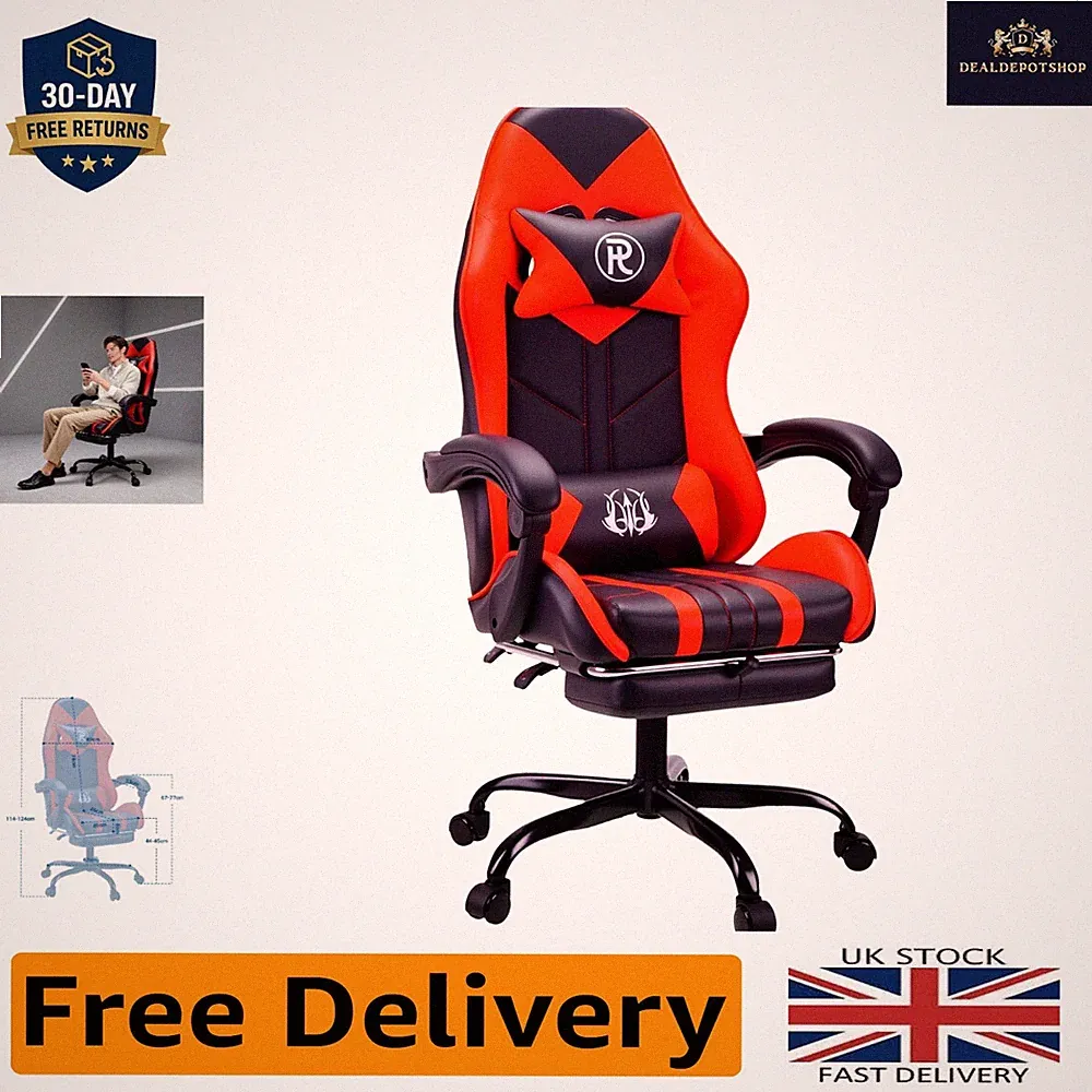 Luxus Ergonomischer Gaming Stuhl - Liegestuhl, Fußstütze & Lendenkissen inklusive