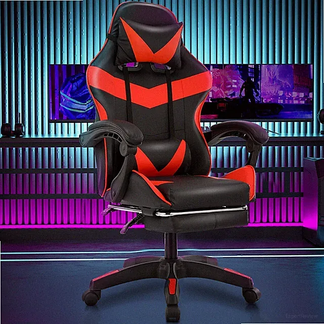 Massage Gaming Stuhl +Kopfstütze,Fußstütze Racing Bürostuhl Drehstuhl Bürostuhl