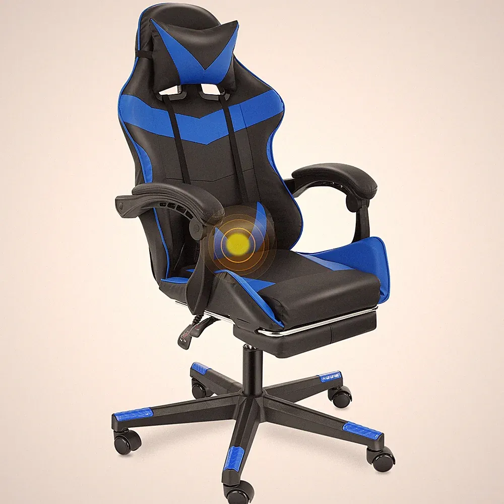Massage Gaming Stuhl +Kopfstütze,Fußstütze Racing Bürostuhl Drehstuhl Bürostuhl