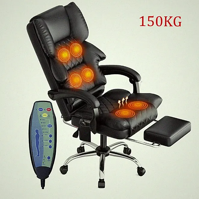 Massage Heizfunktion Bürostuhl mit Fußstütze Ergonomischer Chefsessel mit Liegef