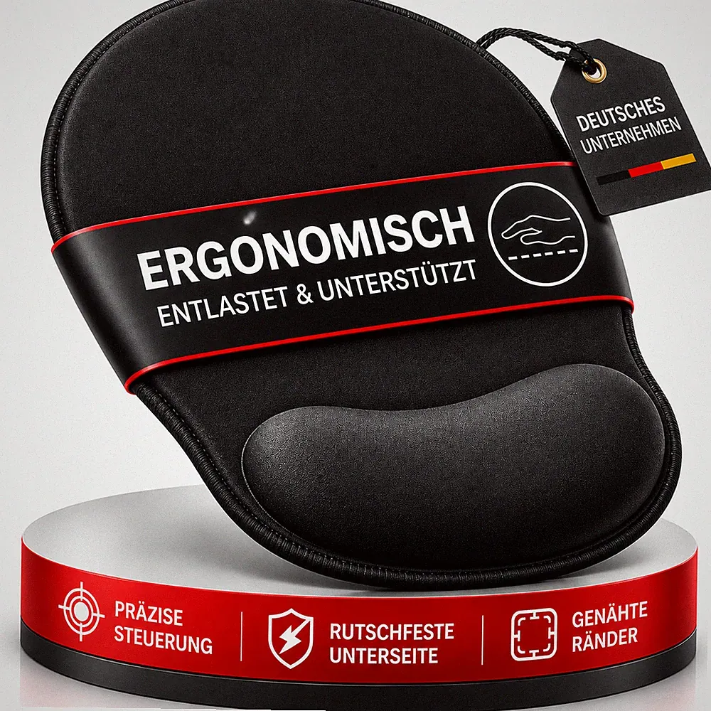 Mauspad mit Handauflage ergonomisch Gelkissen Memoryschaum rutschfest schwarz
