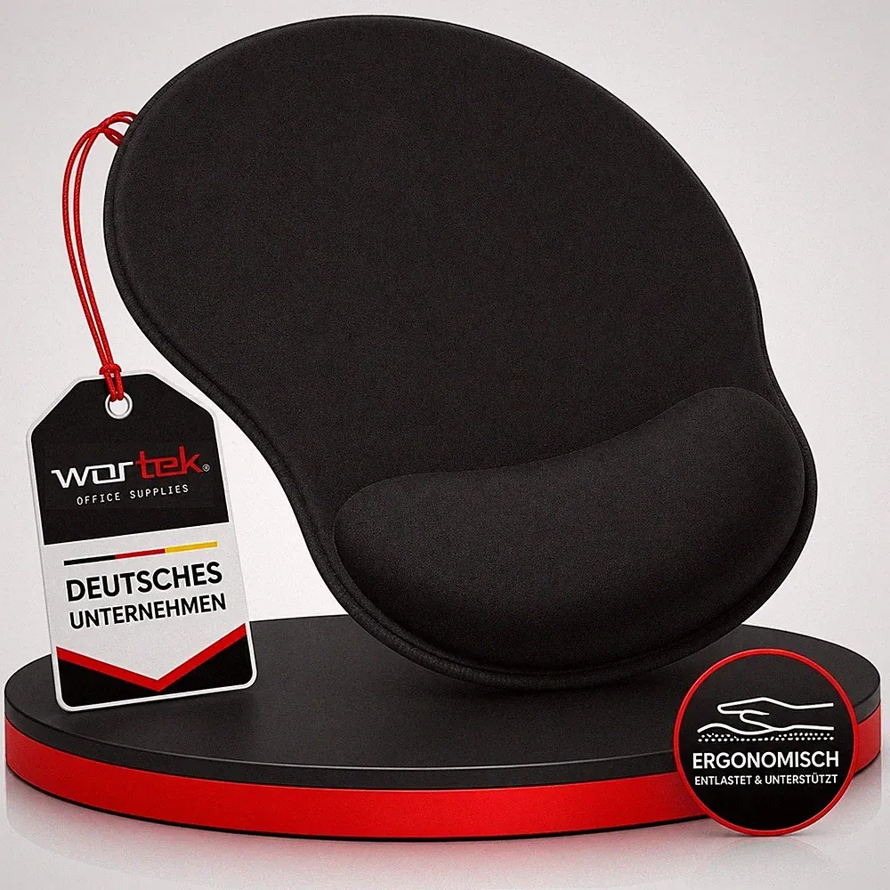 Mauspad mit Handauflage ergonomisch Gelkissen Memoryschaum rutschfest schwarz