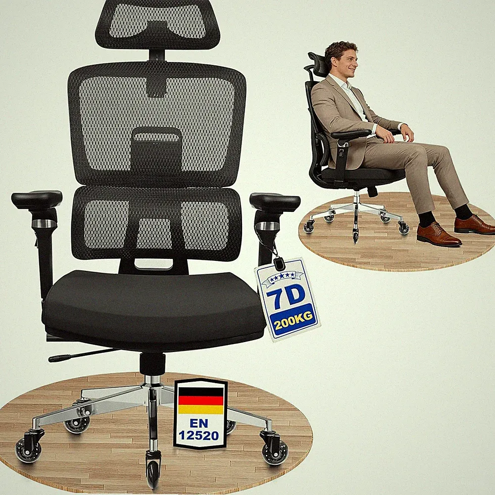 MELOKEA Bürostuhl Ergonomisch 200KG | 7D-Armlehnen | 6P Verstellbare Rückenlehne