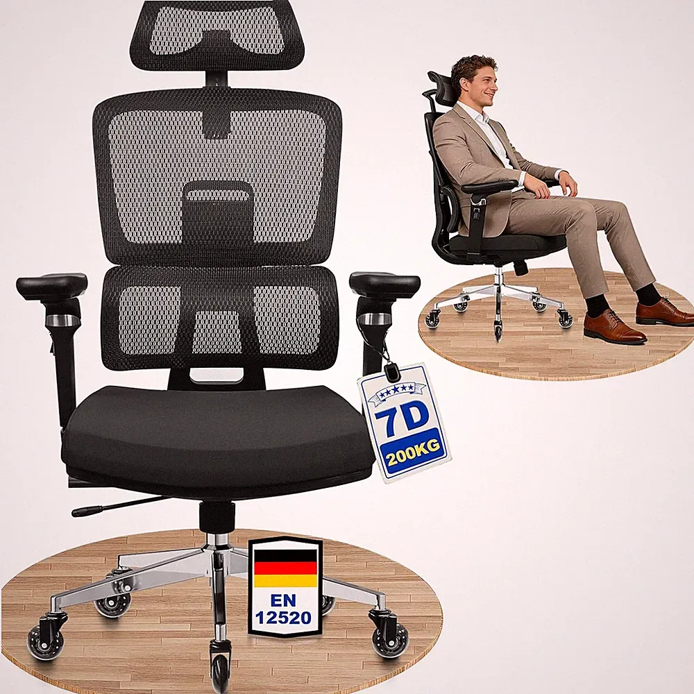 MELOKEA Bürostuhl Ergonomisch 200KG | 7D-Armlehnen | 6P Verstellbare Rückenlehne