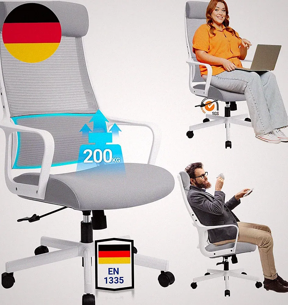 MELOKEA Bürostuhl Ergonomisch Mit Verstellbarer Kopfstütze, Schreibtischstuhl Mi