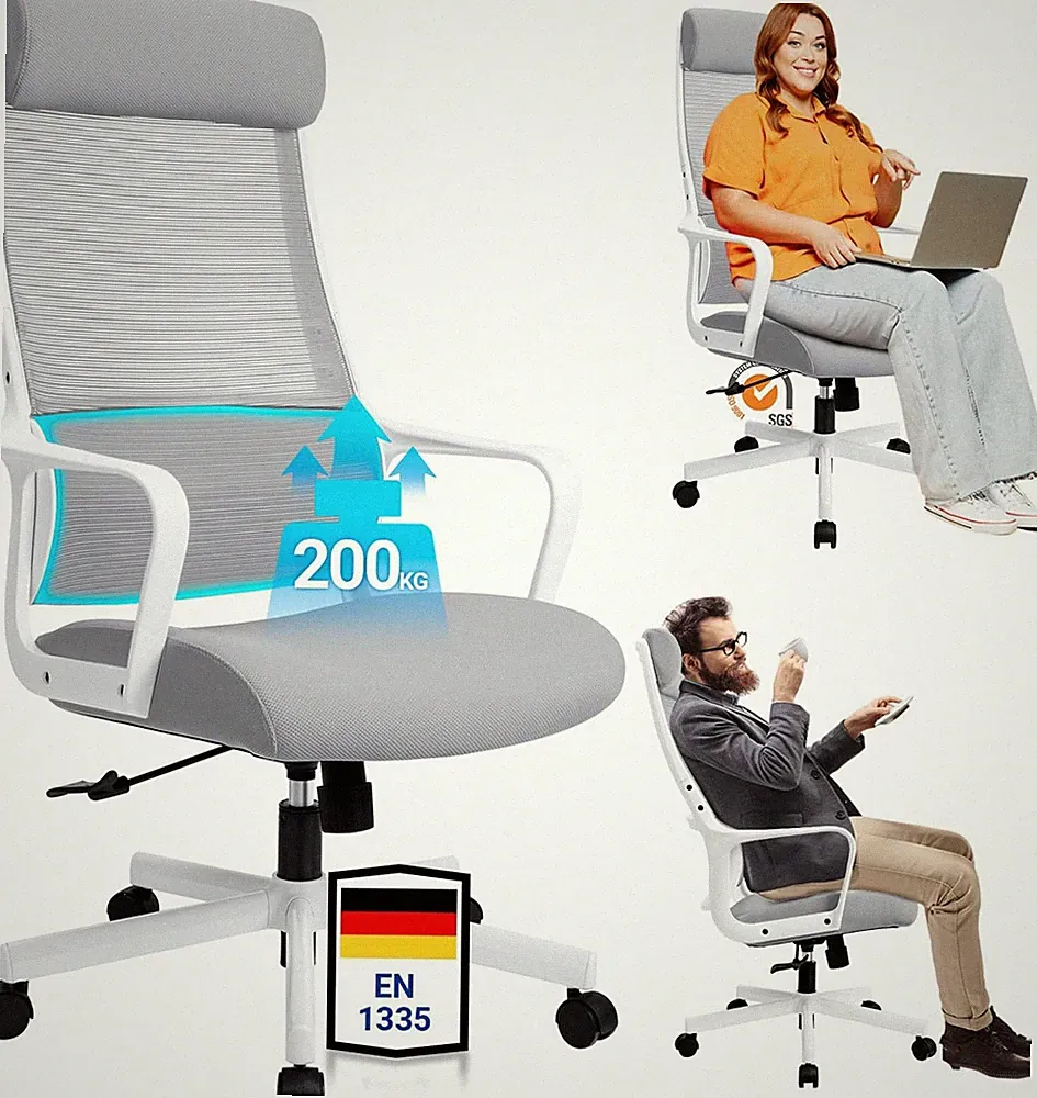 MELOKEA Bürostuhl Ergonomisch Mit Verstellbarer Kopfstütze, Schreibtischstuhl Mi