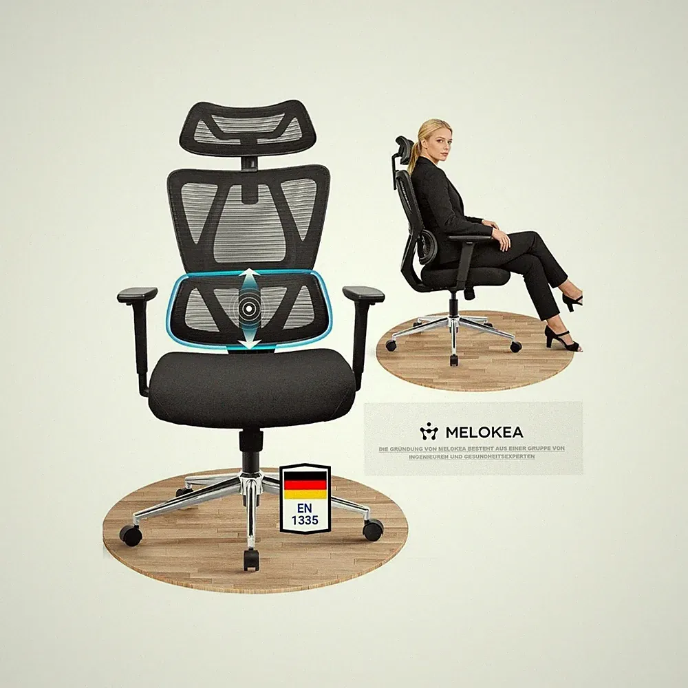 MELOKEA ReliefBack Bürostuhl Ergonomisch bis 150kg, 3D Arml. uvm
