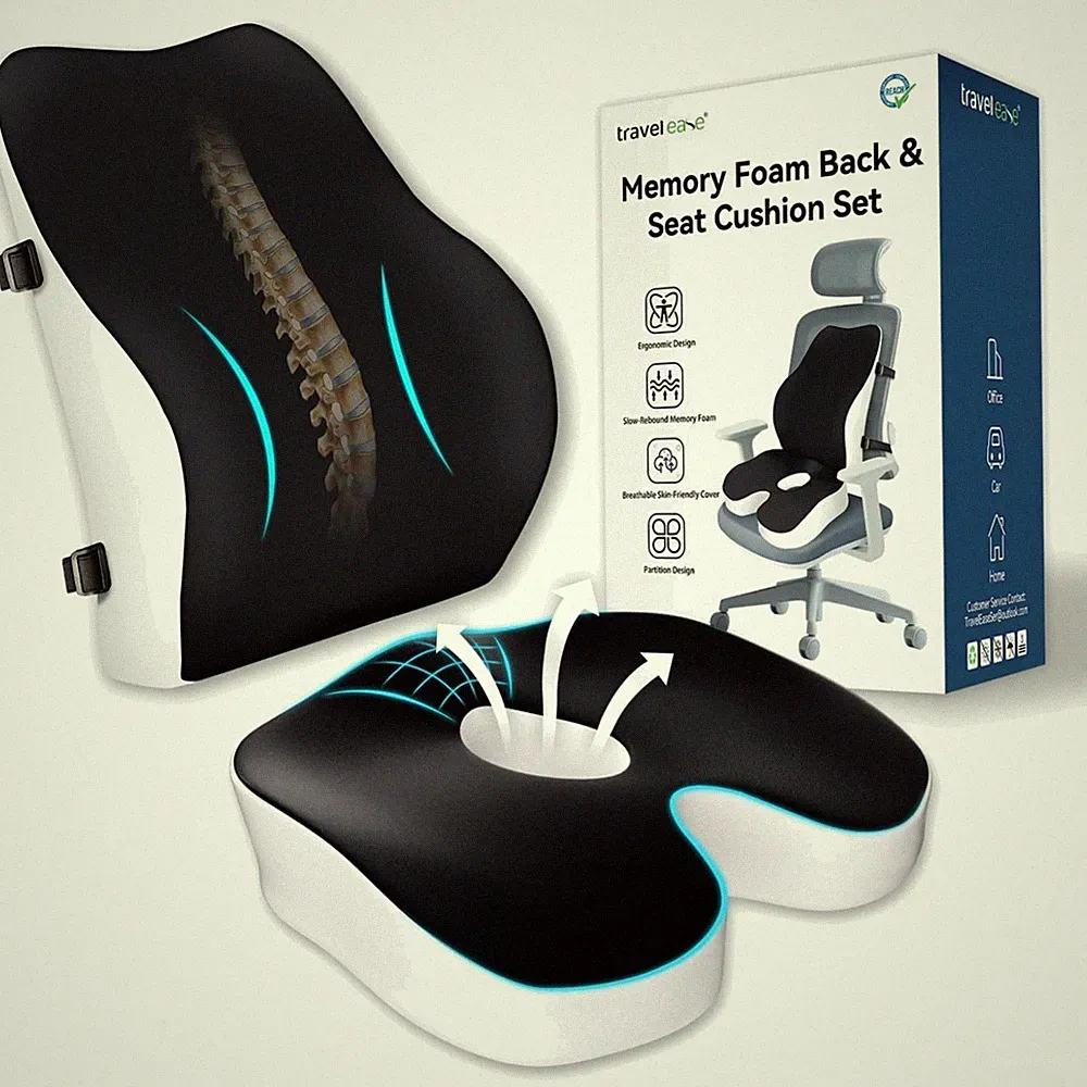 Memory Sitzkissen Lendenstützkissen Set Ergonomisch Bürostuhl Auto Sitz
