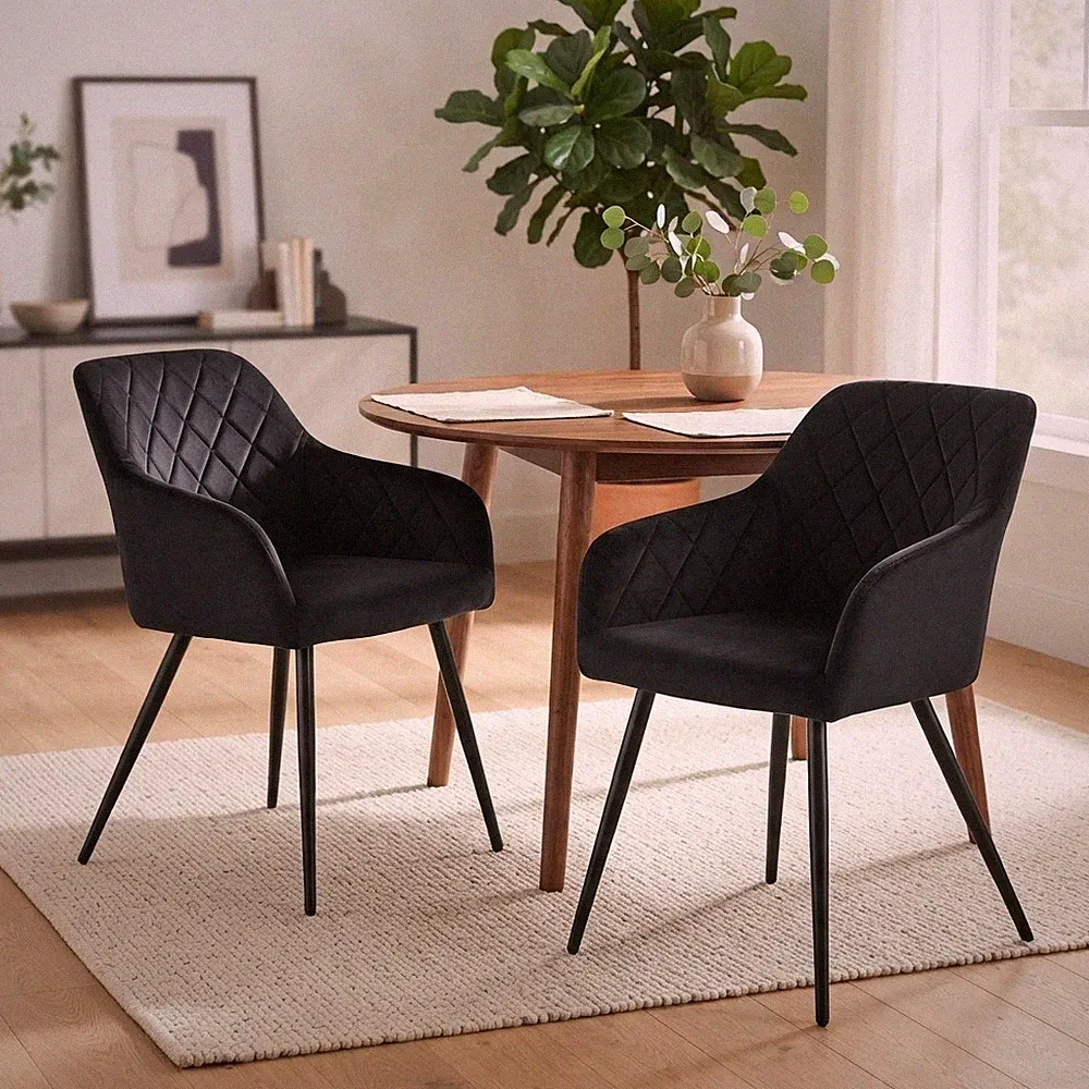Mid Century Modern Esszimmerstühle 2er Set - Samt & Metallkonstruktion