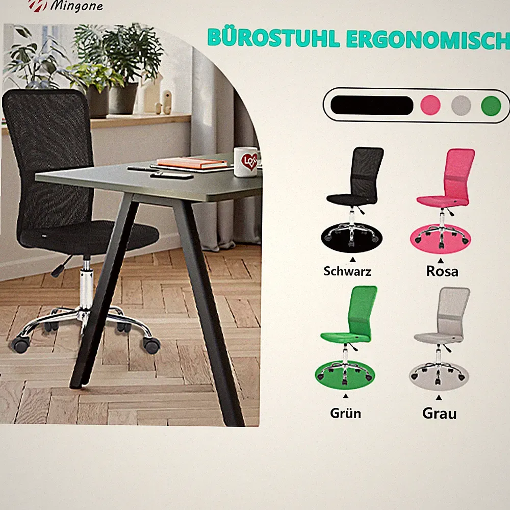 Mingone Bürostuhl Ergonomisch Hebbarer Schreibtischstuhl Drehstuhl Rollen,150kg
