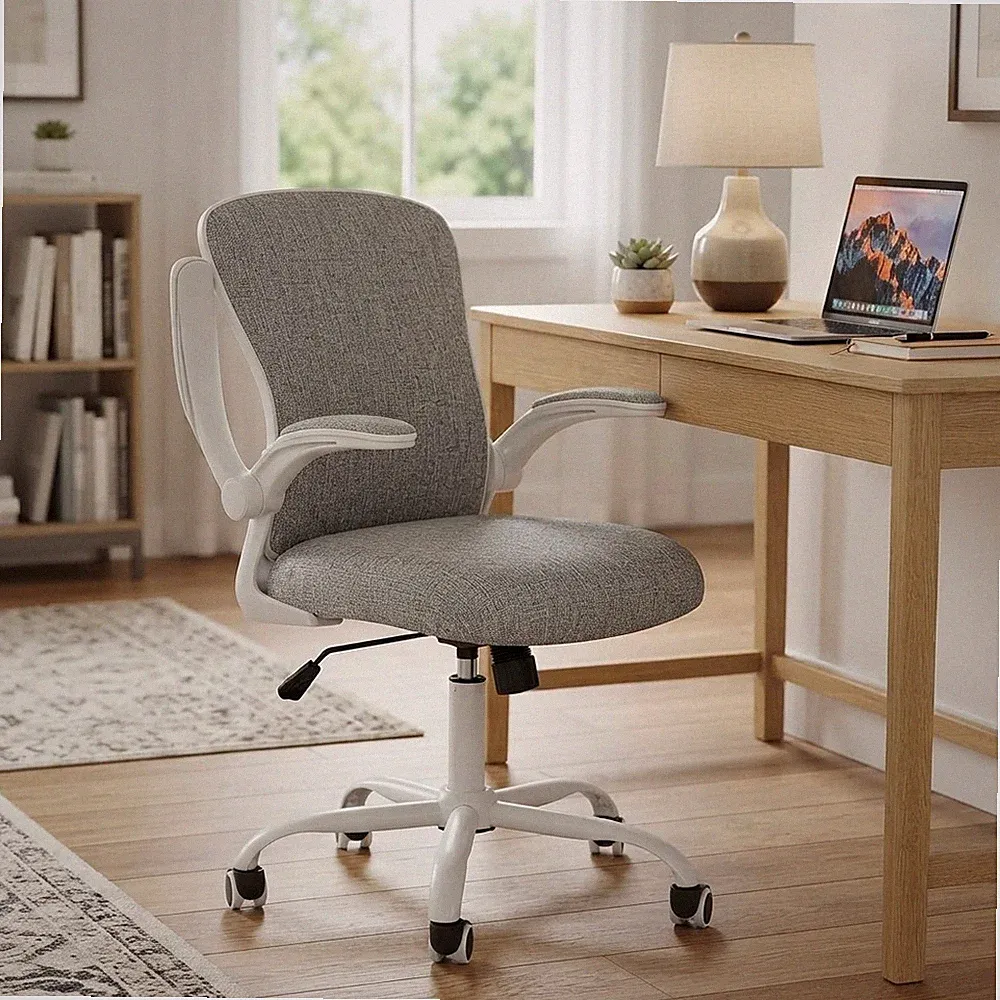 Moderner ergonomischer beige Schreibtischstuhl mit Leinenpolster - für ganztägigen Komfort