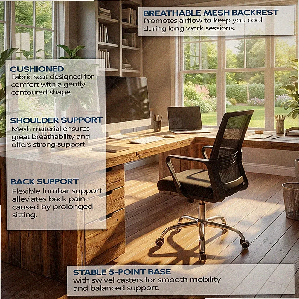 Moderner ergonomischer Drehstuhl für Home Office Arbeitszimmer Besprechungsraum Schwarz & Silber