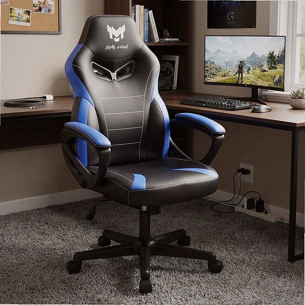 Moderner ergonomischer Kunstleder Stuhl mit starker Lordosenstütze für Zuhause & Büro