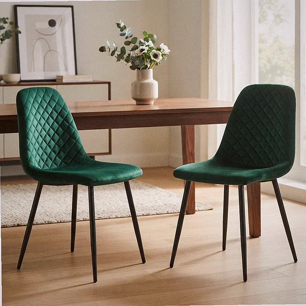 Moderner Esszimmerstuhl Samt 2er Set - ergonomische Stoffsitze mit Metallgestell