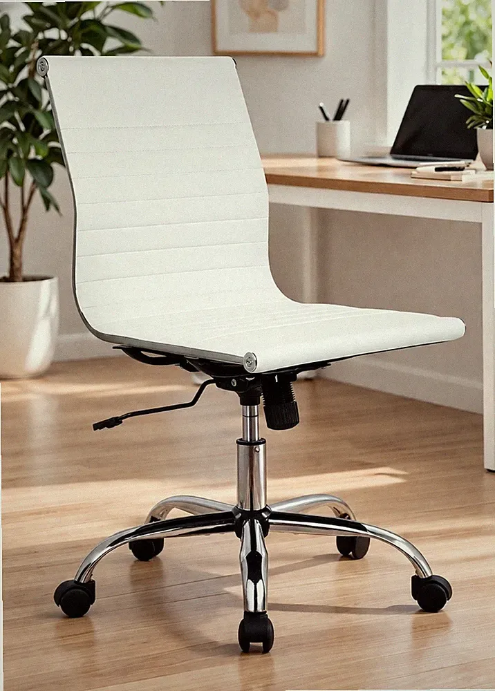 Moderner weißer Kunstleder Bürostuhl drehbar verstellbar ergonomisch Schreibtischstuhl