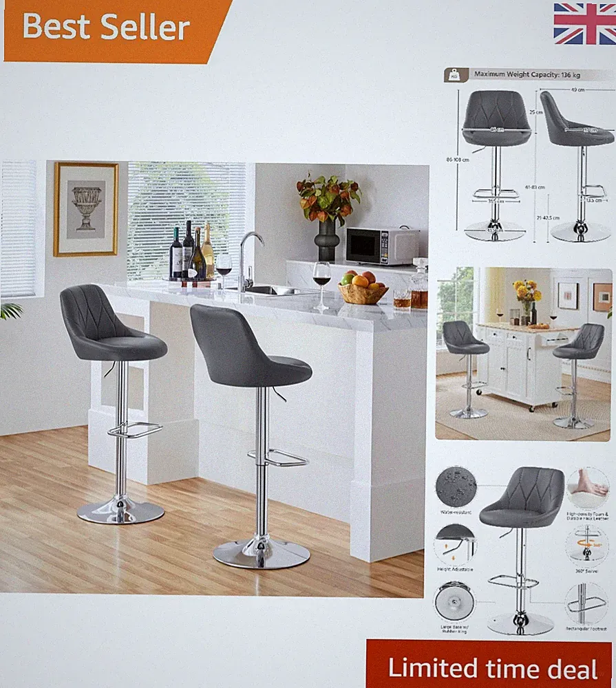 Modische 360 Grad drehbare Barhocker 2er Set - ergonomisch & leicht zu reinigen