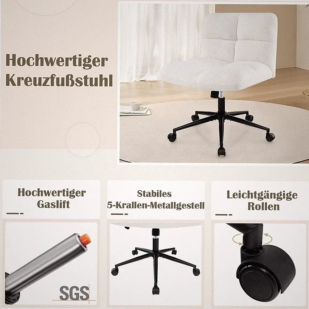 Northix Bürostuhl ohne Armlehnen 160kg Drehstuhl Beige Ergonomisch Neu