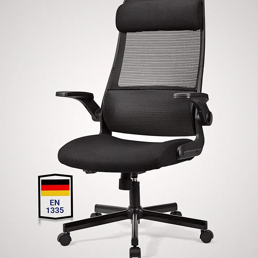Office Chair Ergonomisch Bürostuhl Mesh S-Form Lumbar Armlehne Schwenkrost Black