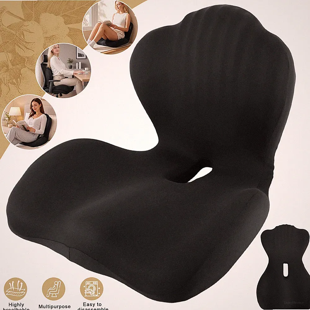Orthopädisches Sitzkissen Ergonomisch mit Lordosenstütze Memory Schaum Schwarz