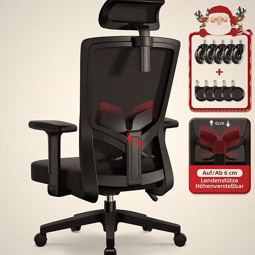 PORTREEN Ergonomischer Bürostuhl Schreibtischstuhl Netzstoff 360° bis 150 kg