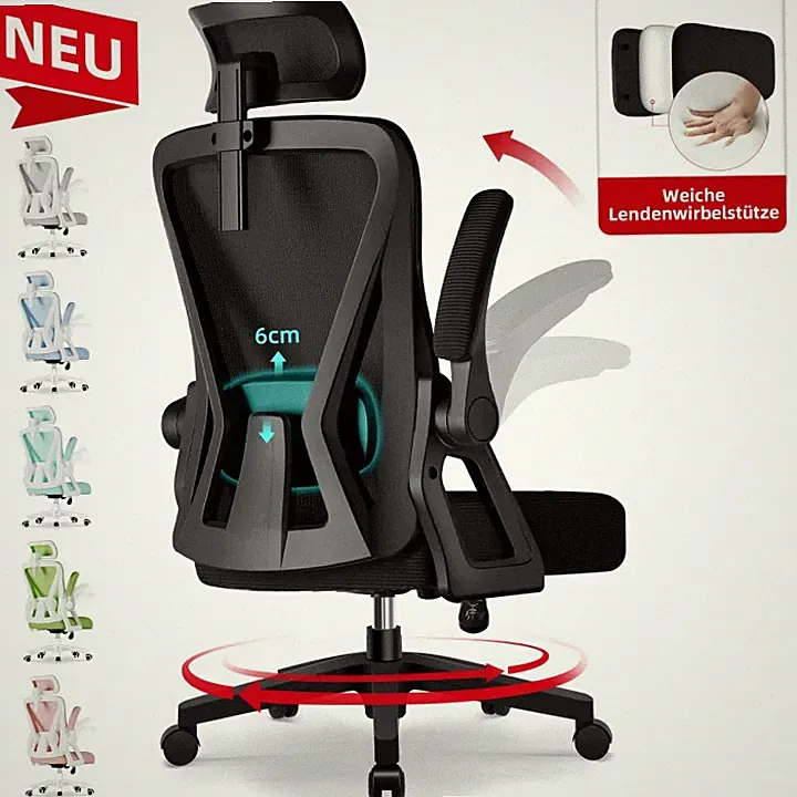 Portreen Ergonomischer Bürostuhl verstellbare Rückenlehne Armlehnen Mesh 150kg