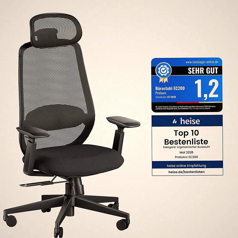 ProtoArc EC200 Ergonomischer Bürostuhl mit Verstellbarer Sitztiefe Schwarz
