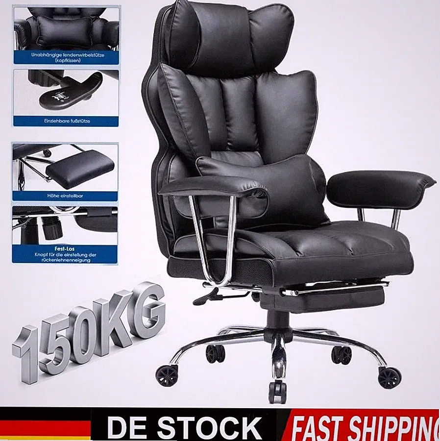 PU Bürostuhl Chefsessel Drehstuhl Arbeitsstuhl Ergonomischer Stuhl mit Fußstütze