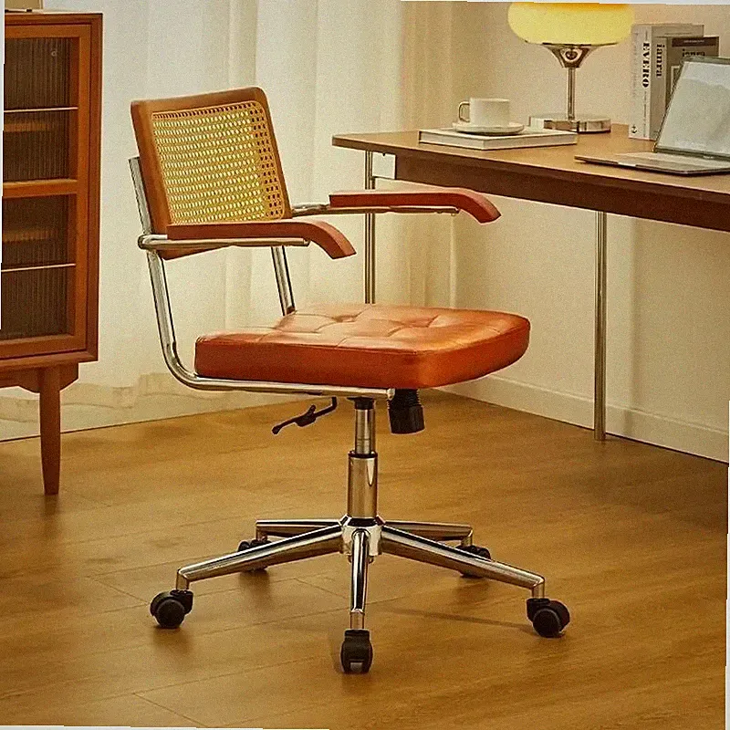 Rattan Bürostuhl Holz Drehstuhl Ergonomisch Vintage Home Office