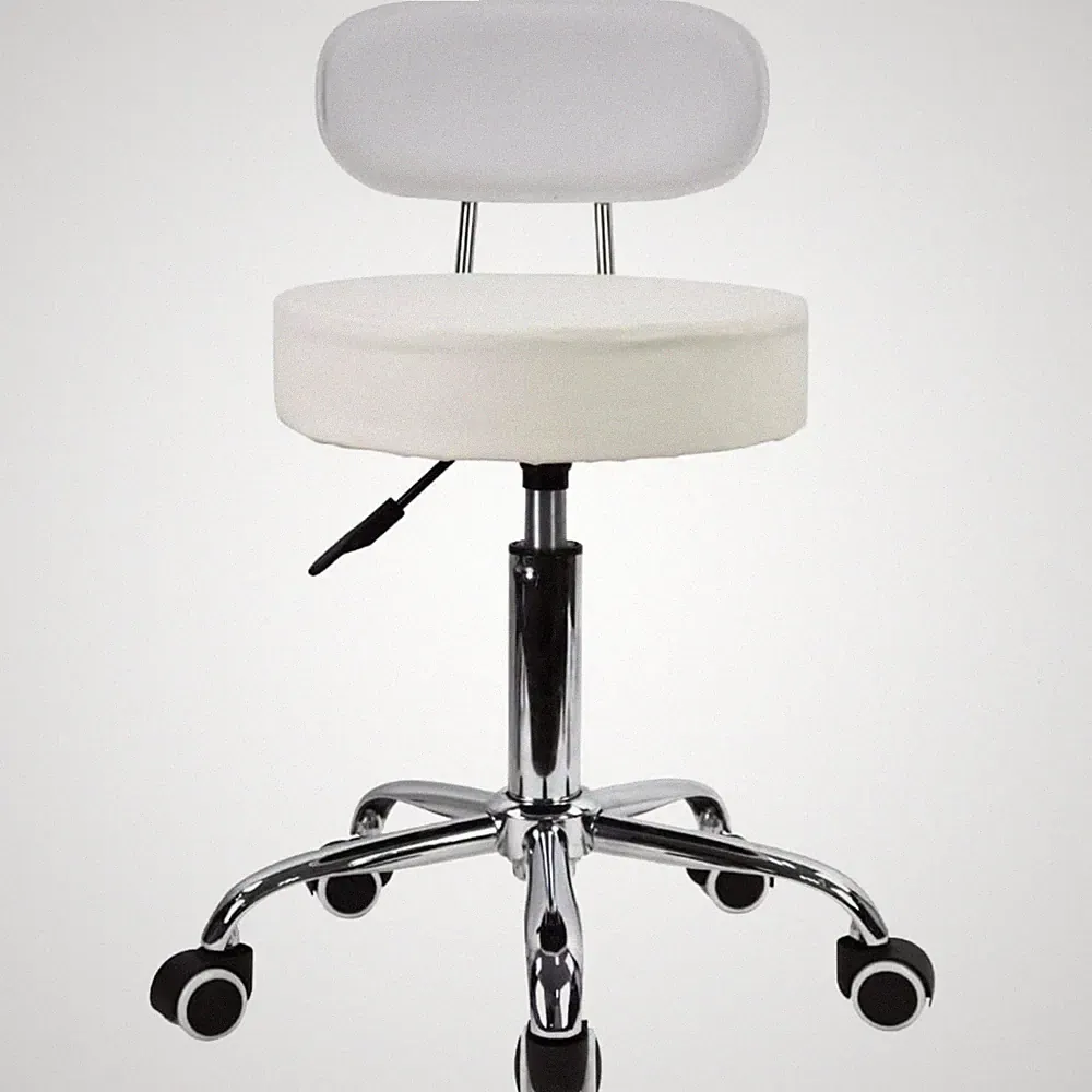 Rollhocker Bürodrehstuhl höhenverstellbar 48-64cm Kunstleder Weiß