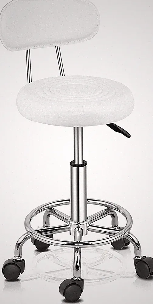 Rollhocker mit Rückenlehne Weiß 360° drehbar Höhenverstellbar 48-58cm Büro Salon