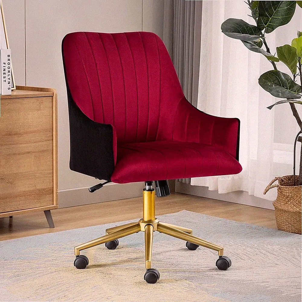 Samt Bürostuhl Ergonomisch Drehstuhl Höhenverstellbar mit Armlehne Weinrot